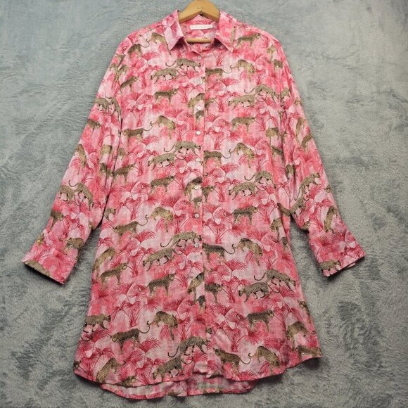 Jane And Delancey Women's Long sleeve Tunic Top Size L Cheetah Button Up #1622 - Picture 1 of 11